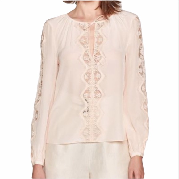 Joie Bernabas Lace Trim Blouse 100% Silk Large - Picture 3 of 9